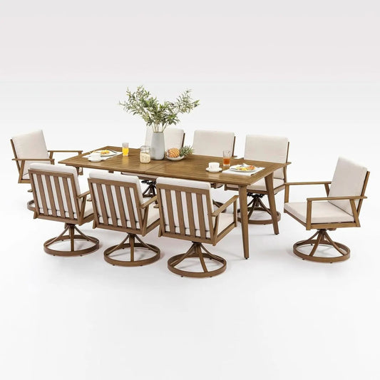 Nine Piece Outdoor Patio Dining Set with Swivel Chairs from PriceLows™