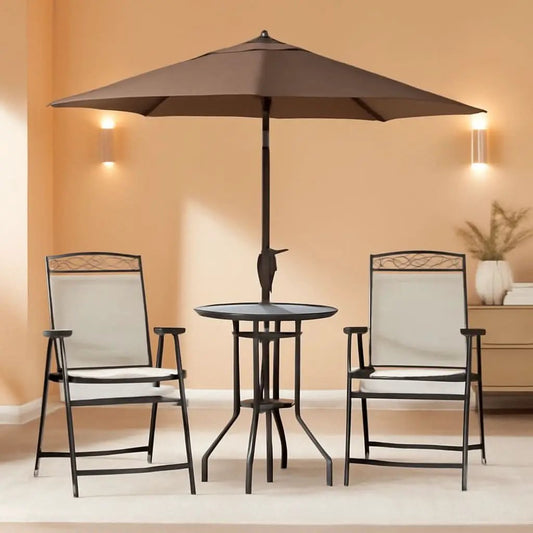Patio Dining Set With 2 Folding Chairs Beige Umbrella from PriceLows™