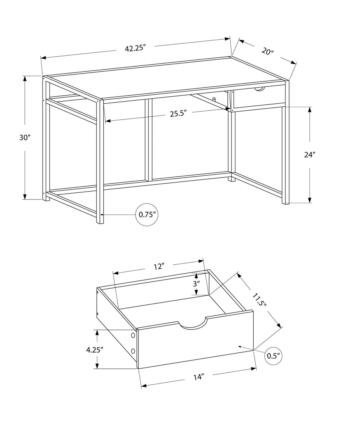 Laptop Computer Desk | 1 Storage Drawer | Slender Metal Frame | Space-Saving Contemporary Design