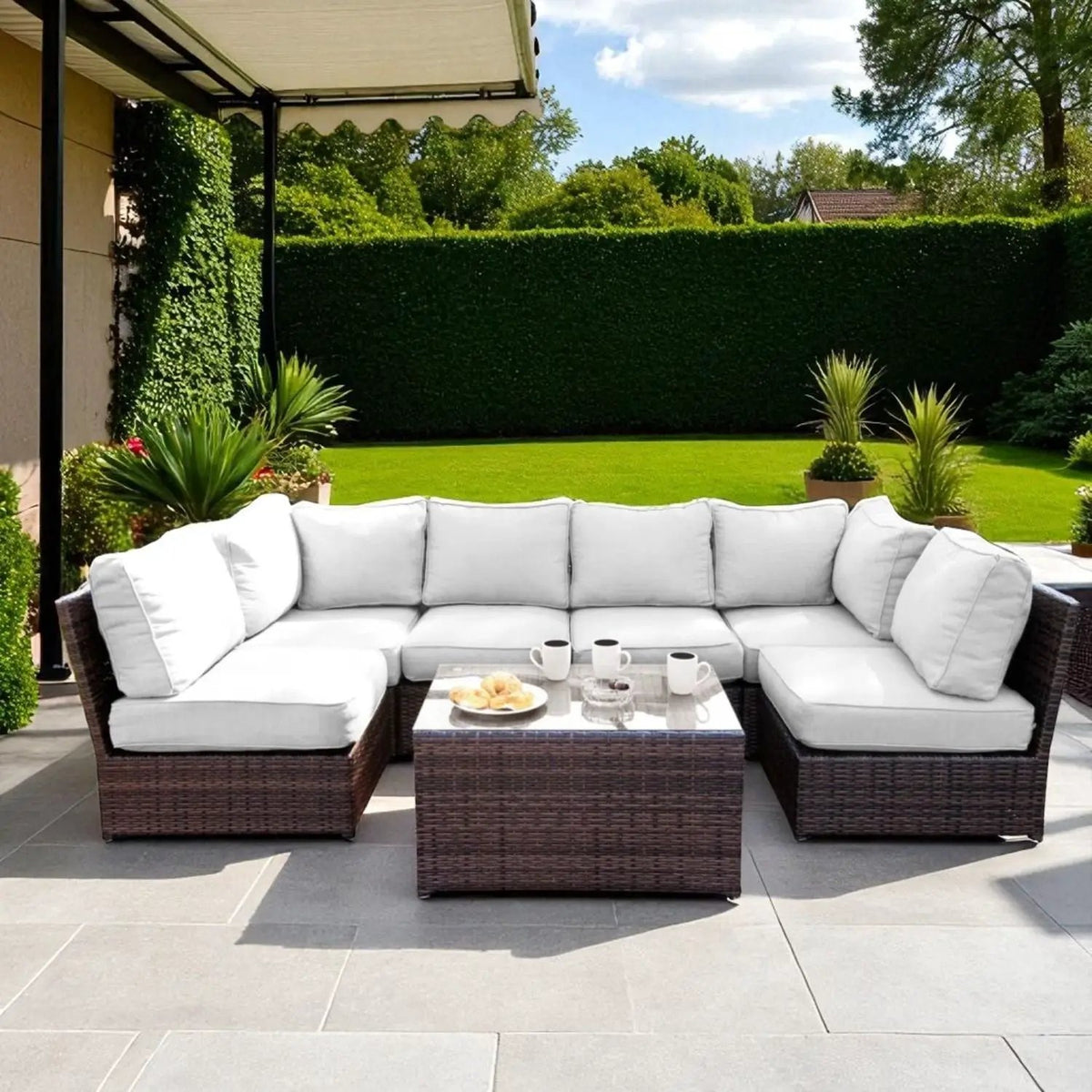 Outdoor Rattan Sectional Set | Half-Round HDPE Wicker | Rustproof Aluminum Frame | Fully Assembled