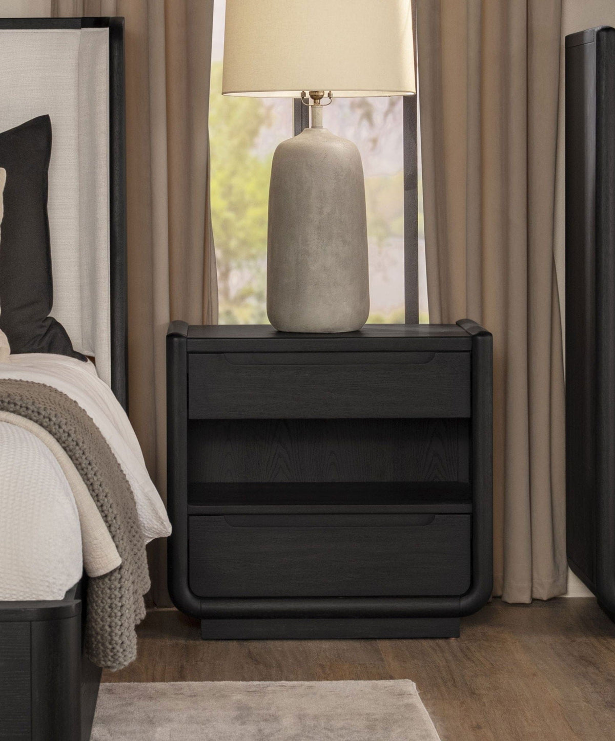 Leandro 2-drawer LED Nightstand with USB Burnished Nightstands w/ Charging Station | 28 x 17 x 26.5 in | 2-Drawer | Black