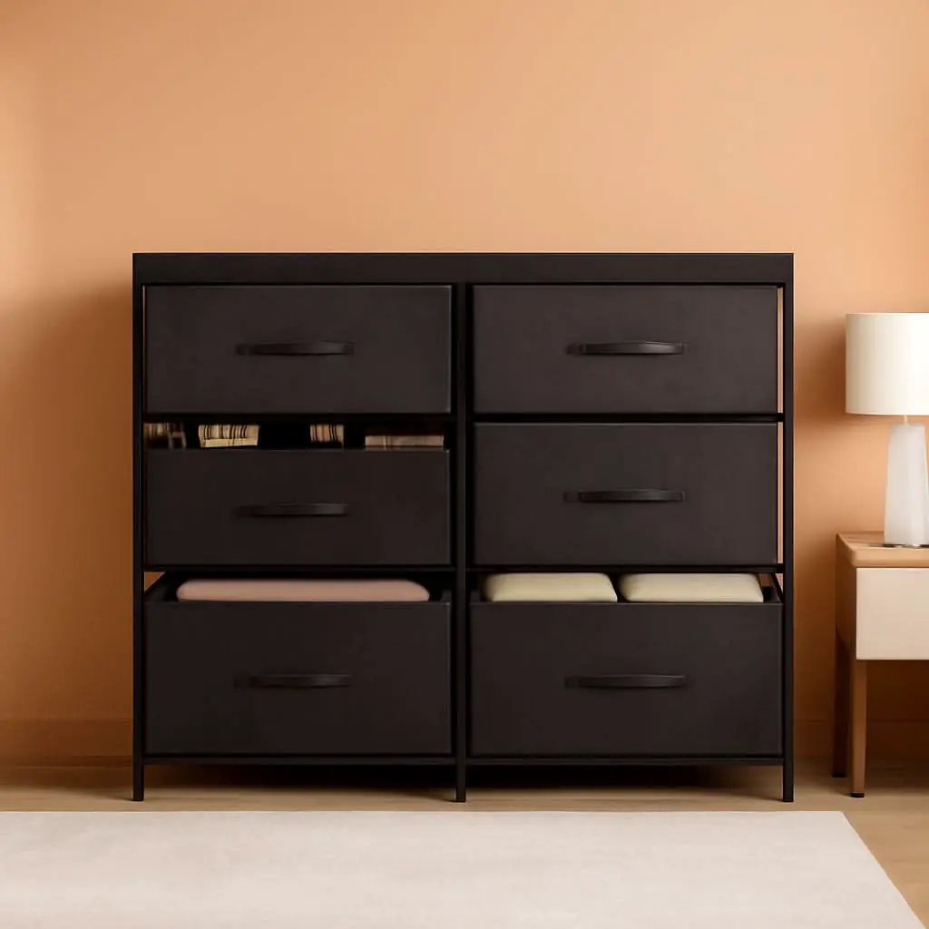 Fabric Dresser With Six Drawers Metal Frame And Wooden Top from PriceLows™