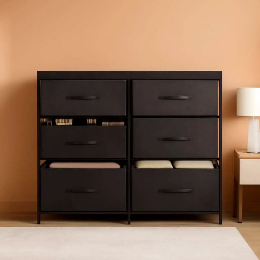 Fabric Dresser With Six Drawers Metal Frame And Wooden Top from PriceLows™