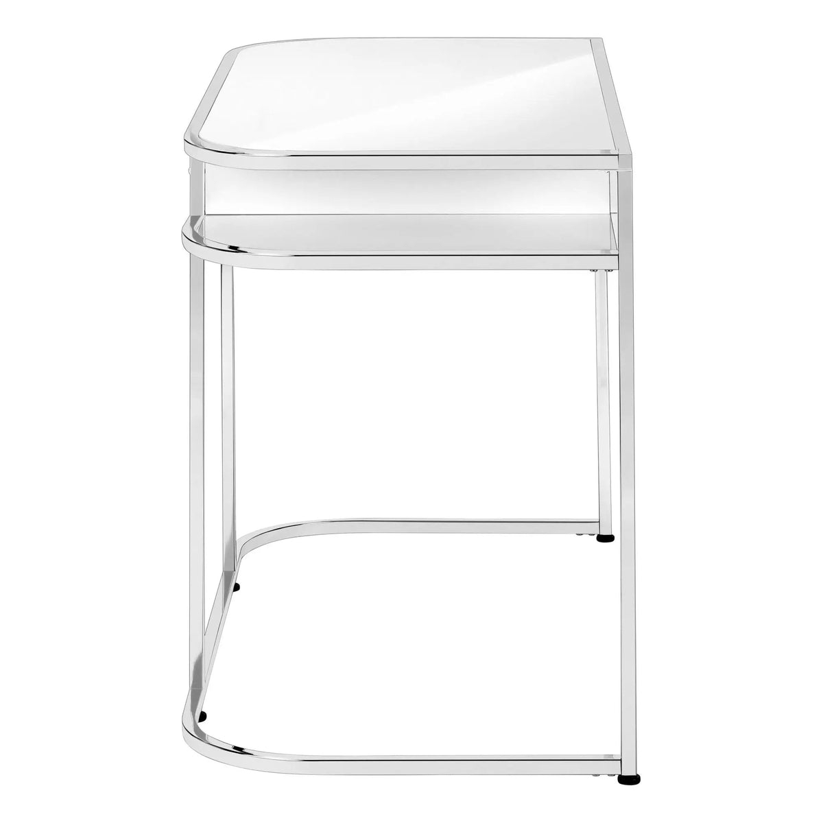 White Computer Desk | Glossy White And Chrome Metal | Storage Drawers | 47.25 Inch Length