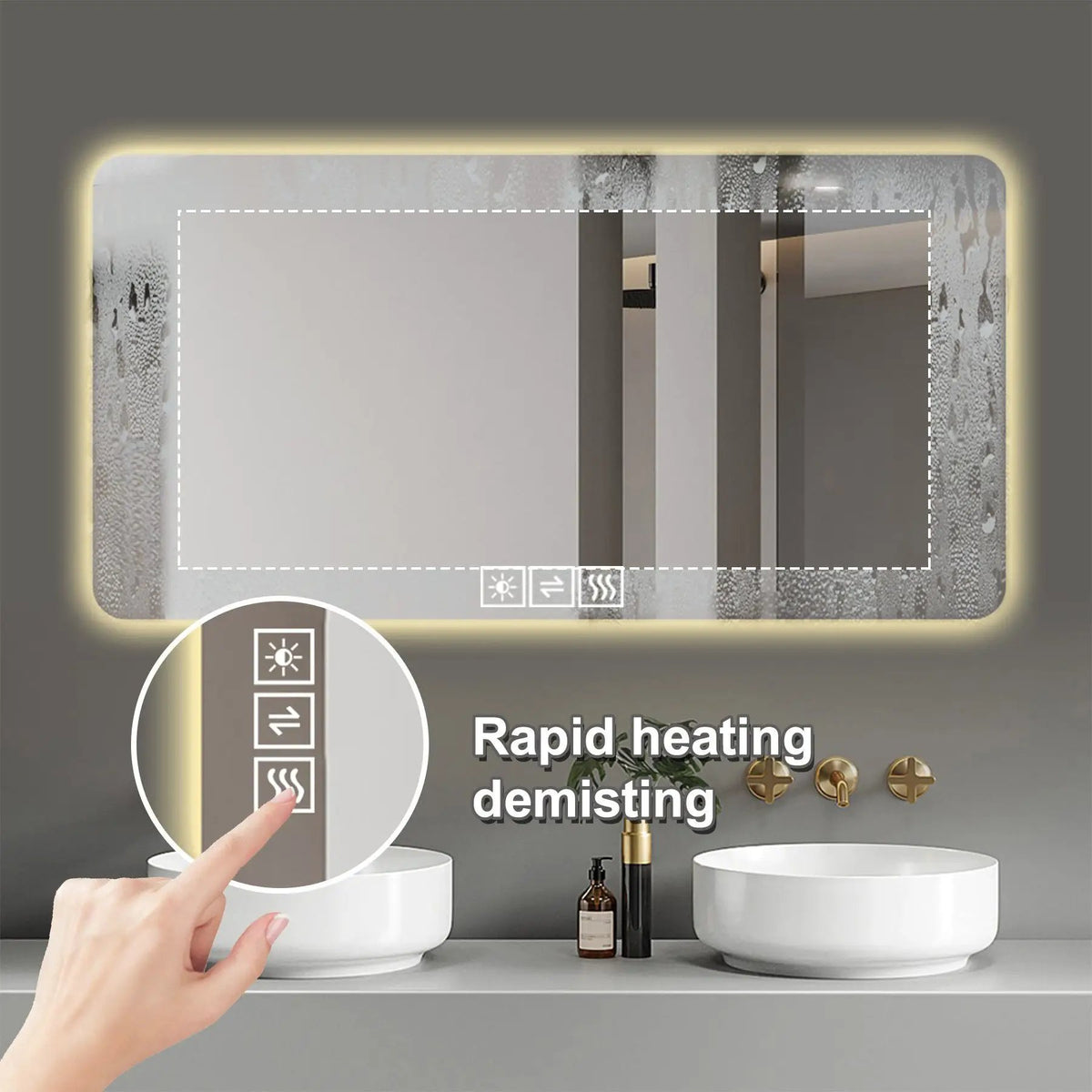 LED Bathroom Mirror | 59 Inch Width | 3 Color Dimmable Backlight | Corrosion Resistant