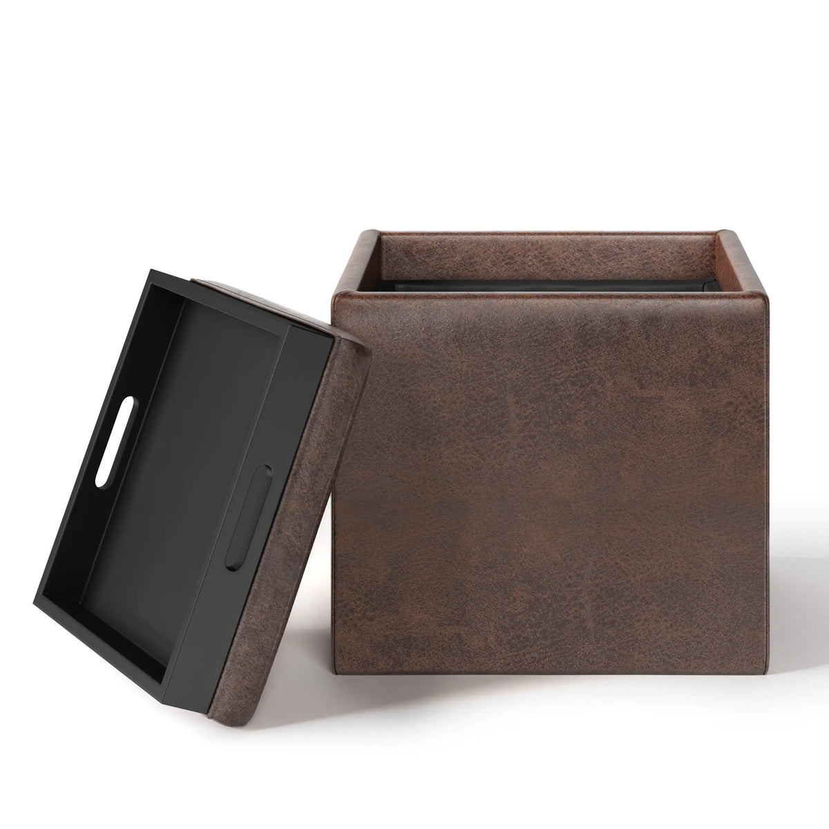 Rockwood Upholstered Cube Ottoman | Flip Over Serving Tray | Large Interior Storage | 16.9 Inch Cube