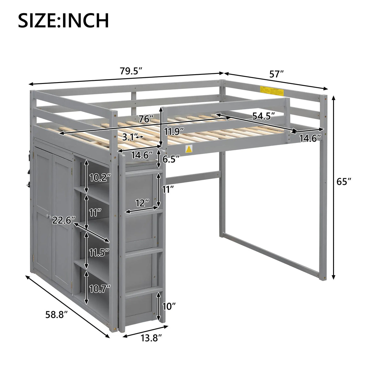 Loft Bed | Built In Wardrobe | Storage Shelves | Led Lighting