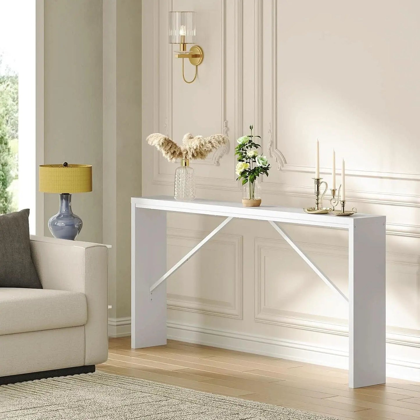 62.2-Inch Industrial White Console Table With Metal Frame from PriceLows™