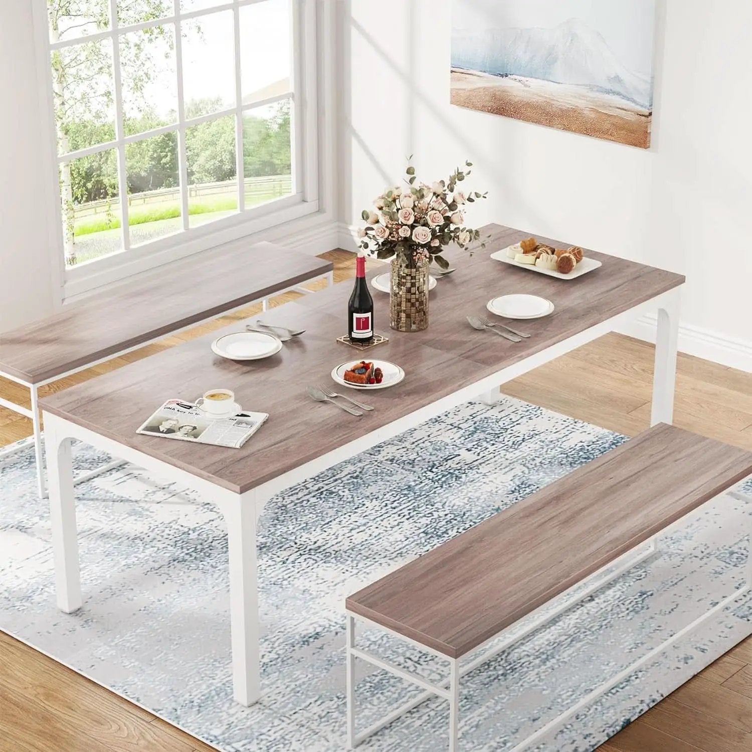 78 Inch Rustic Wood Dining Table Rectangular For Kitchen from PriceLows™