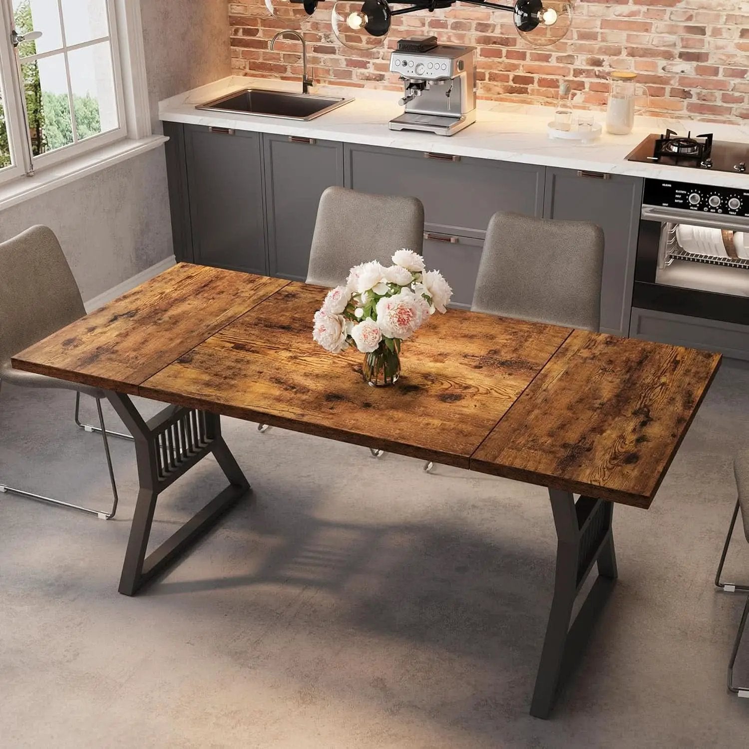 70.8 Inch Farmhouse Dining Table With Heavy Duty Metal Legs from PriceLows™