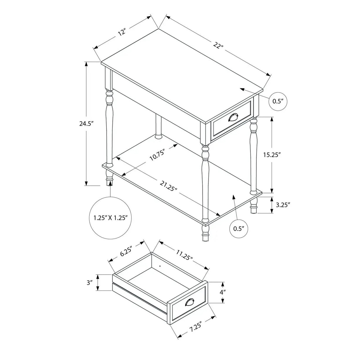 Accent Side Table | 2 Tiers | Storage Drawer | Traditional Design