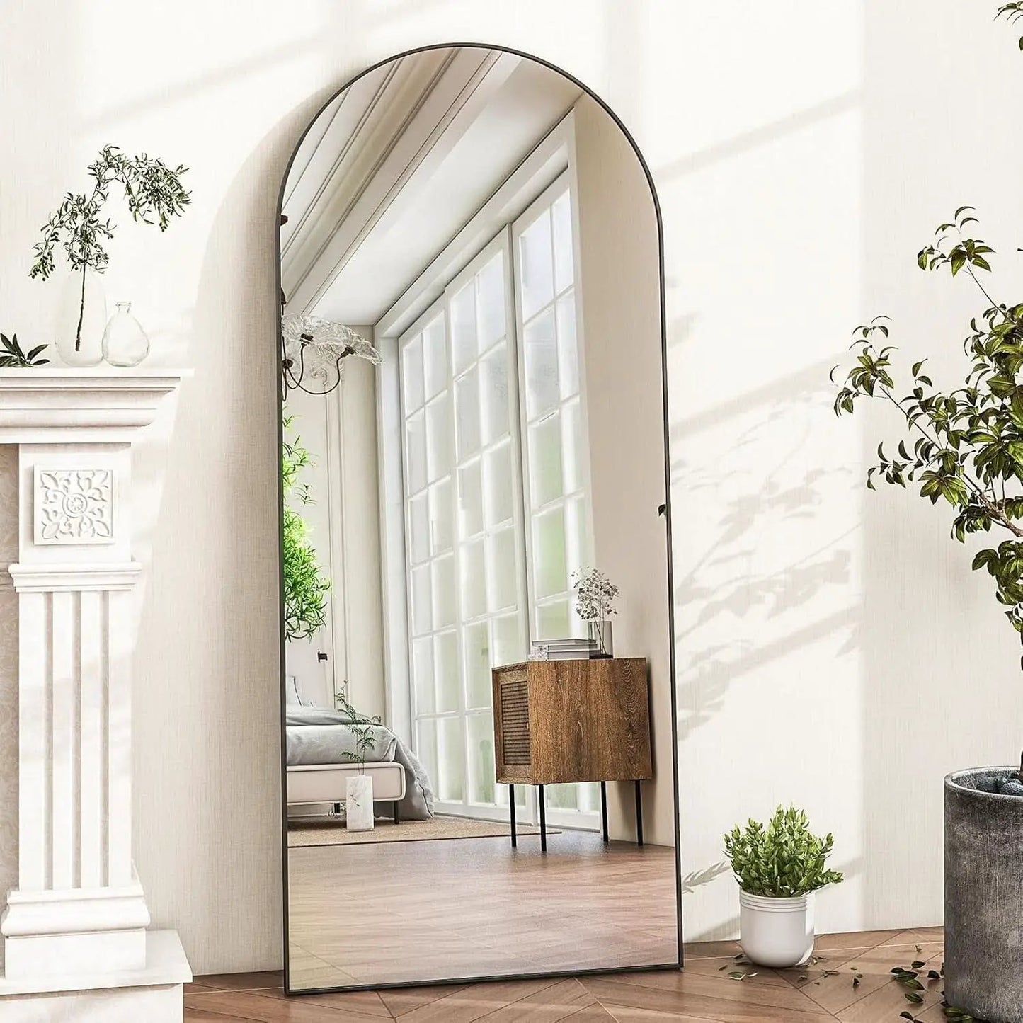 56 Inch Arch Full Length Mirror Black Frame Floor Standing from PriceLows™