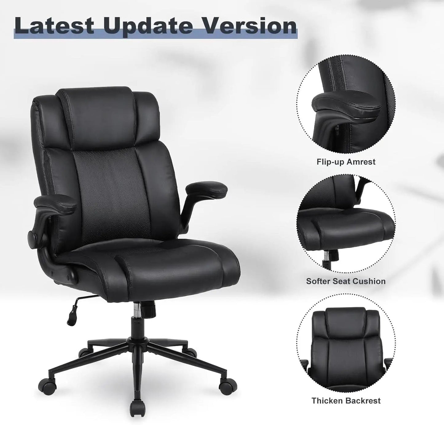 Black Leather Office Chair With Flip Up Armrests And Wheels from PriceLows™