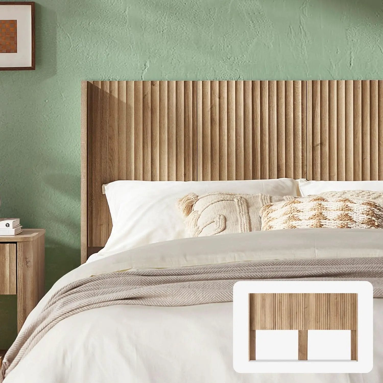 Modern Farmhouse Wood Headboard with Wingback Fluted Design from PriceLows™