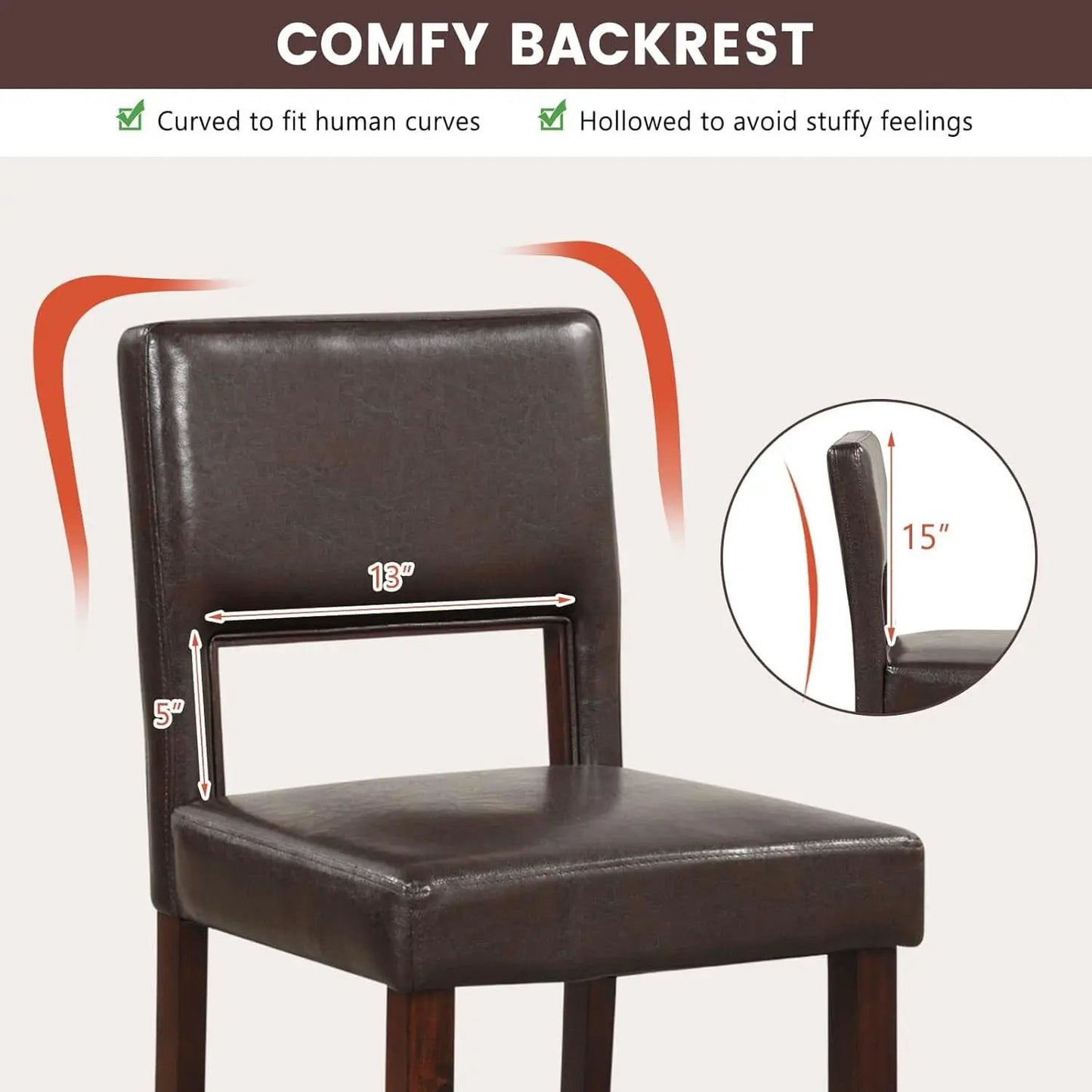 Counter Height Bar Stools Set Of Two, Twenty Four Point Five Inch, Brown Upholstered PVC Leather from PriceLows™