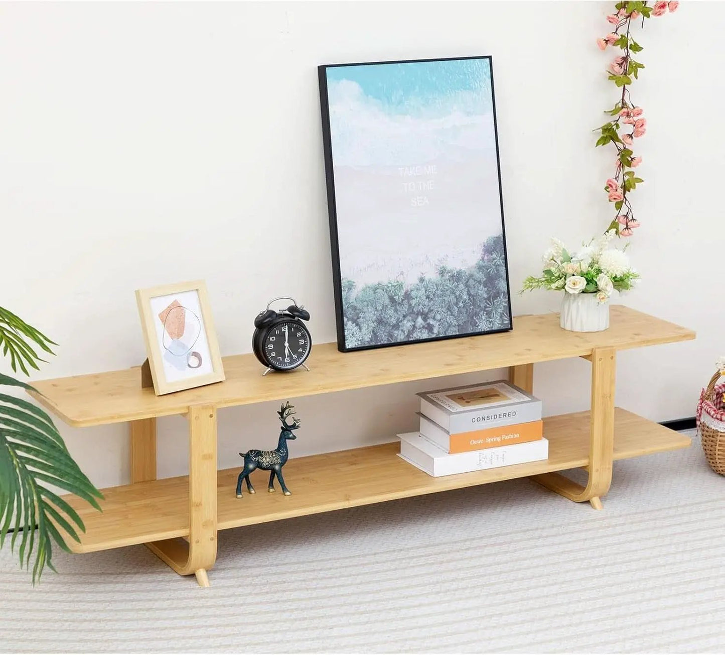 Bamboo TV Stand For 65 Inch TVs With Shelves And Storage from PriceLows™