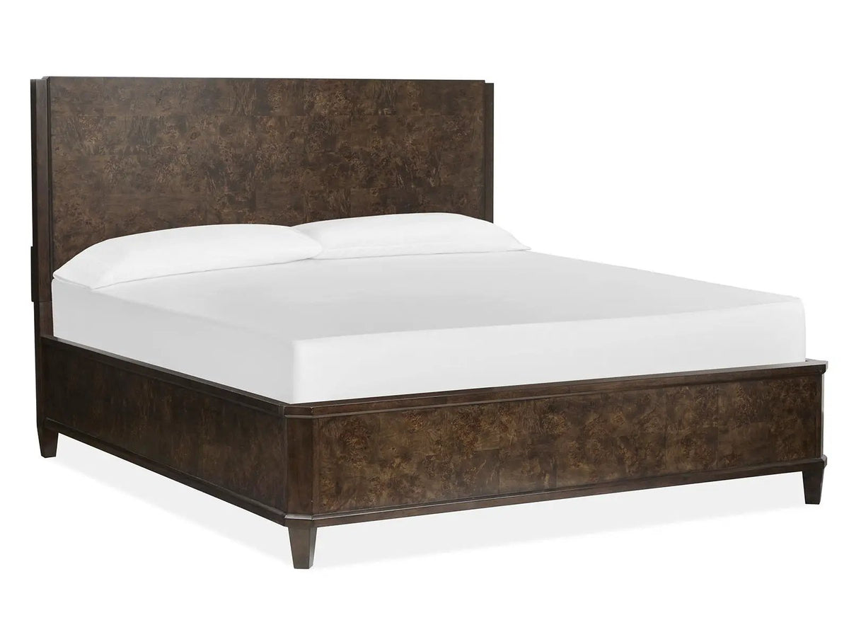 Rowan Panel Bed | Mappa Burl Veneers | Mixed Materials | Handsome Bedroom Collection