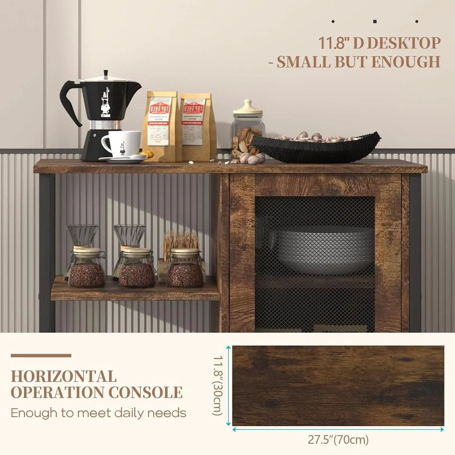 Mini Coffee Bar Cabinet 27.5 Inch Brown Finish Storage Unit from PriceLows™