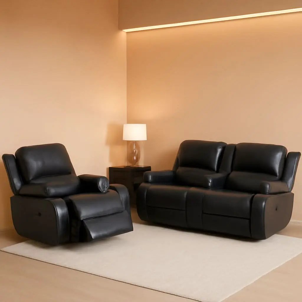 Black Living Room Recliner Set With Love Seat And Sofa from PriceLows™