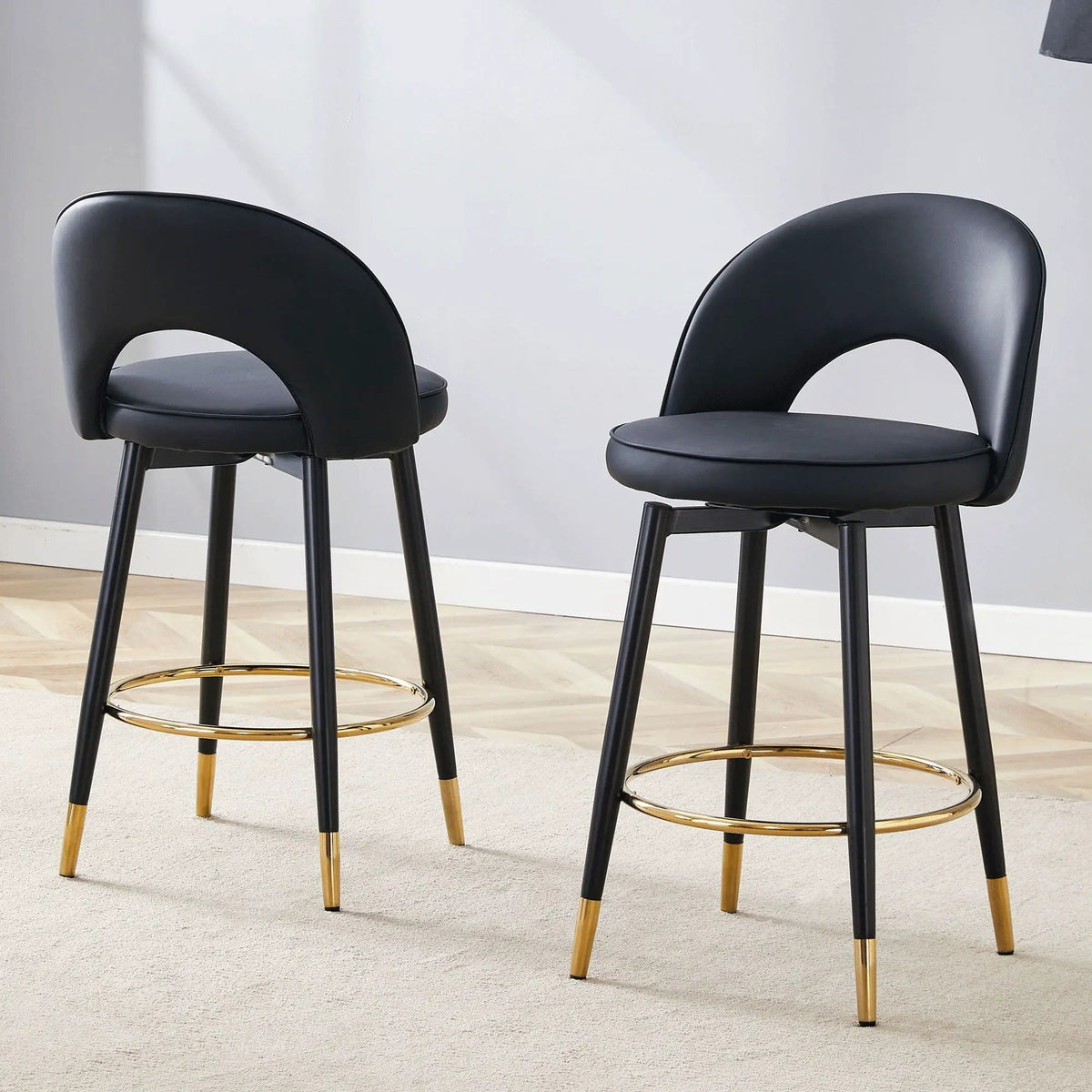 Modern Upholstered 360° Rotatable Bar Chair With Metal Legs For Dining Room (Set of | 2 Pieces | Metal | Dining Room