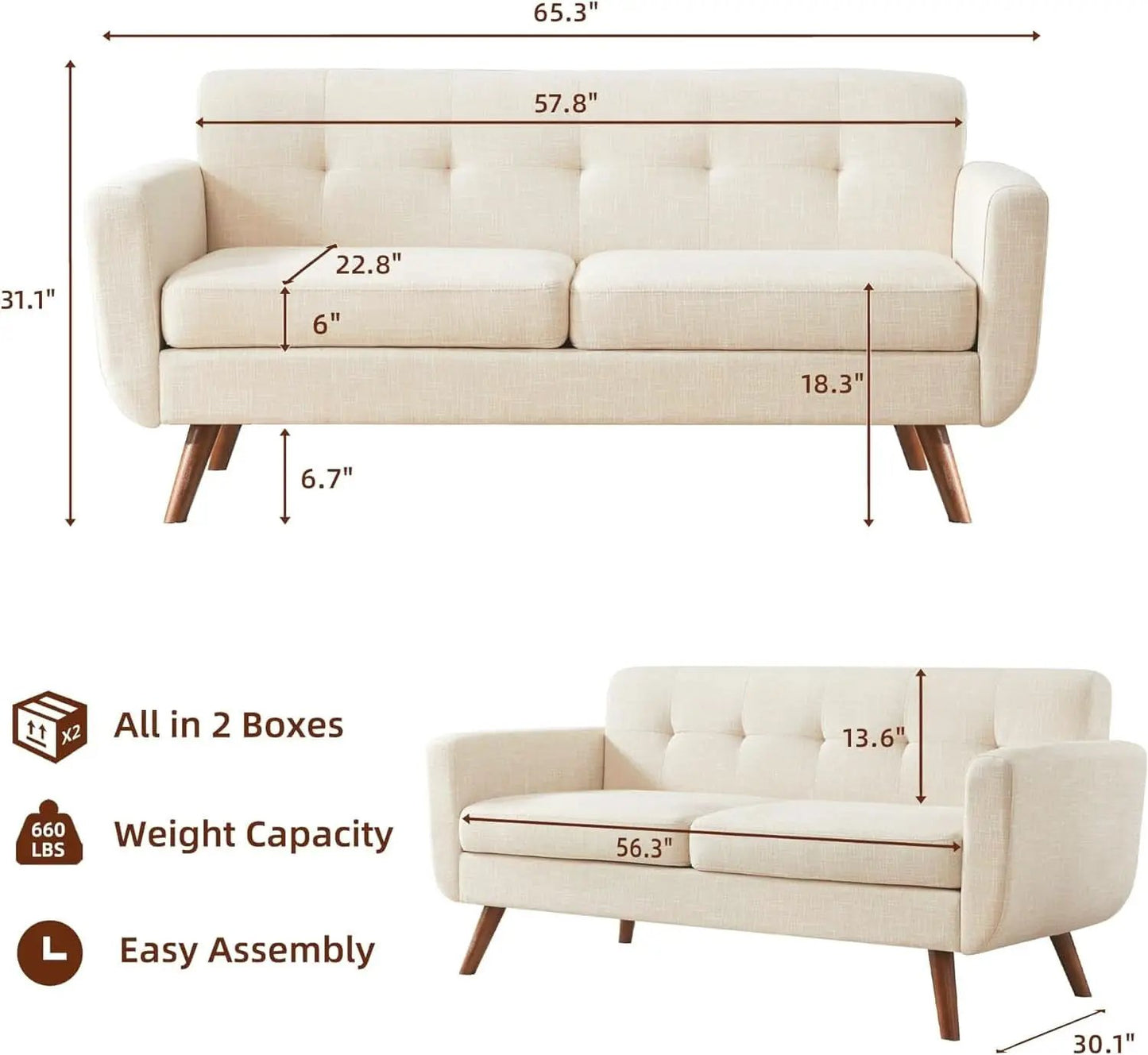 Modern Compact Beige Loveseat For Small Living Rooms from PriceLows™