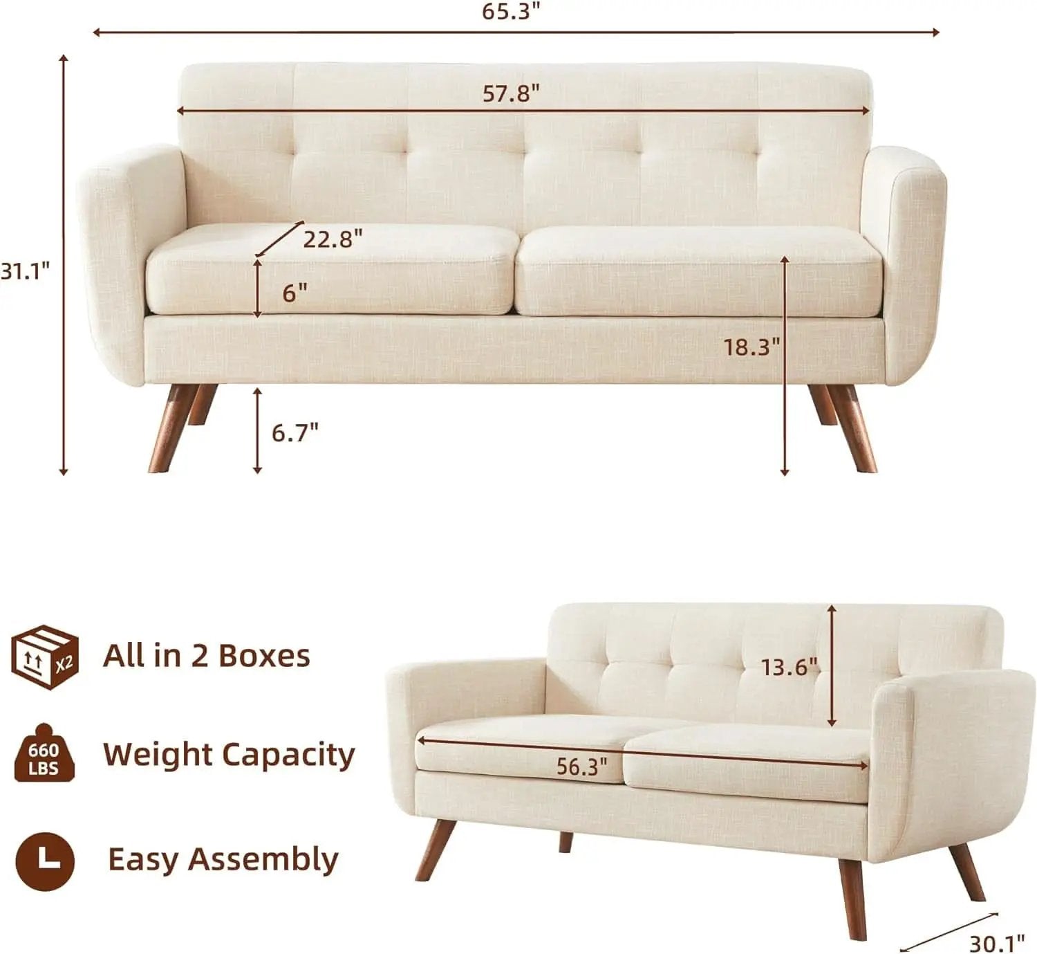 Modern Compact Beige Loveseat For Small Living Rooms from PriceLows™