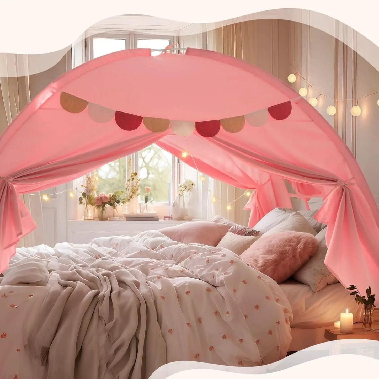 Pink Full Size Canopy Tent Dual Door Access Blackout Fabric from PriceLows™