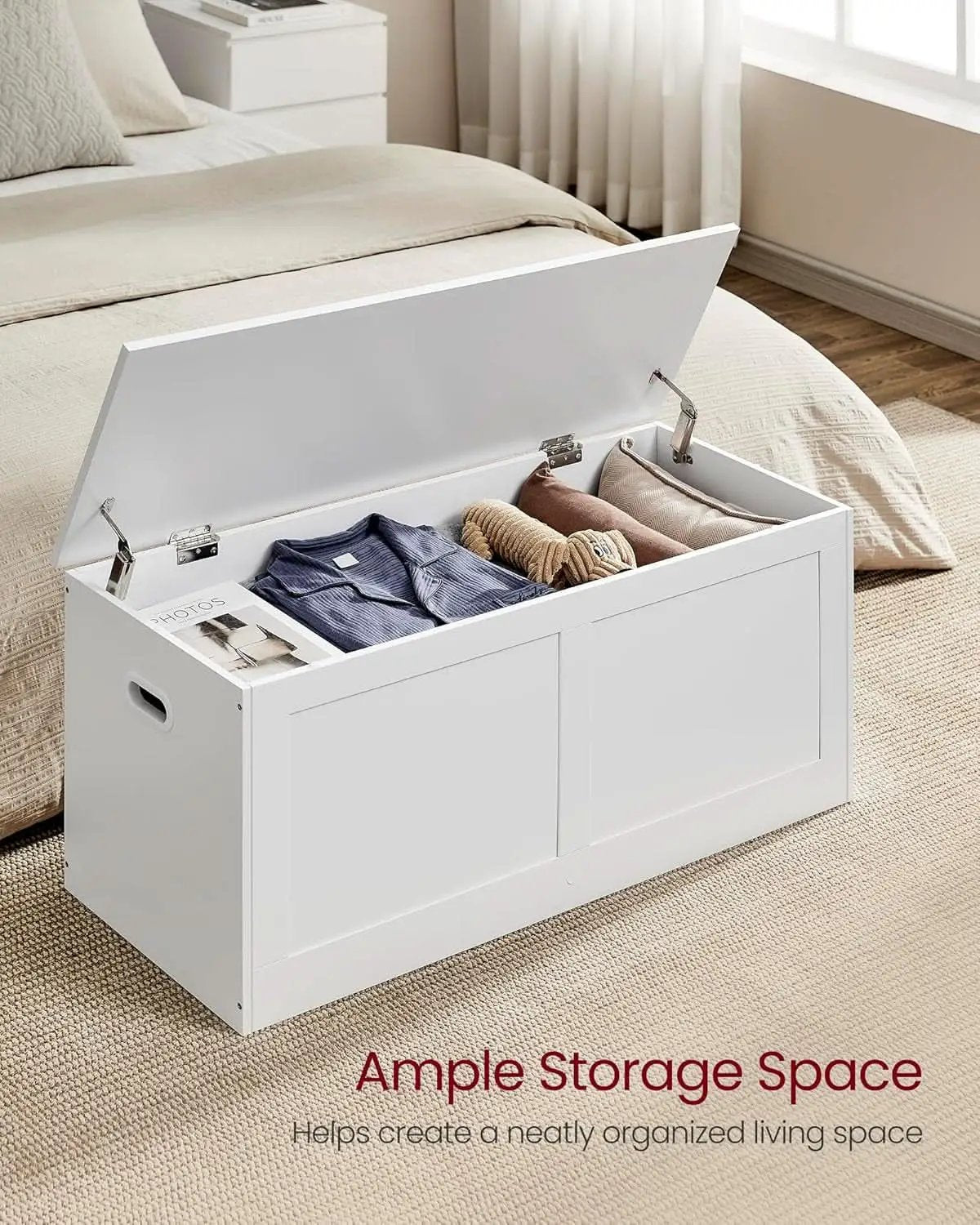 Cloud White Oversized Entryway Storage Bench Hinges from PriceLows™