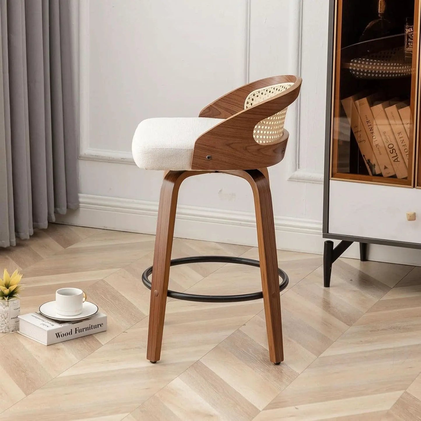 Mid-Century Modern Swivel Rattan Bar Stools Set from PriceLows™