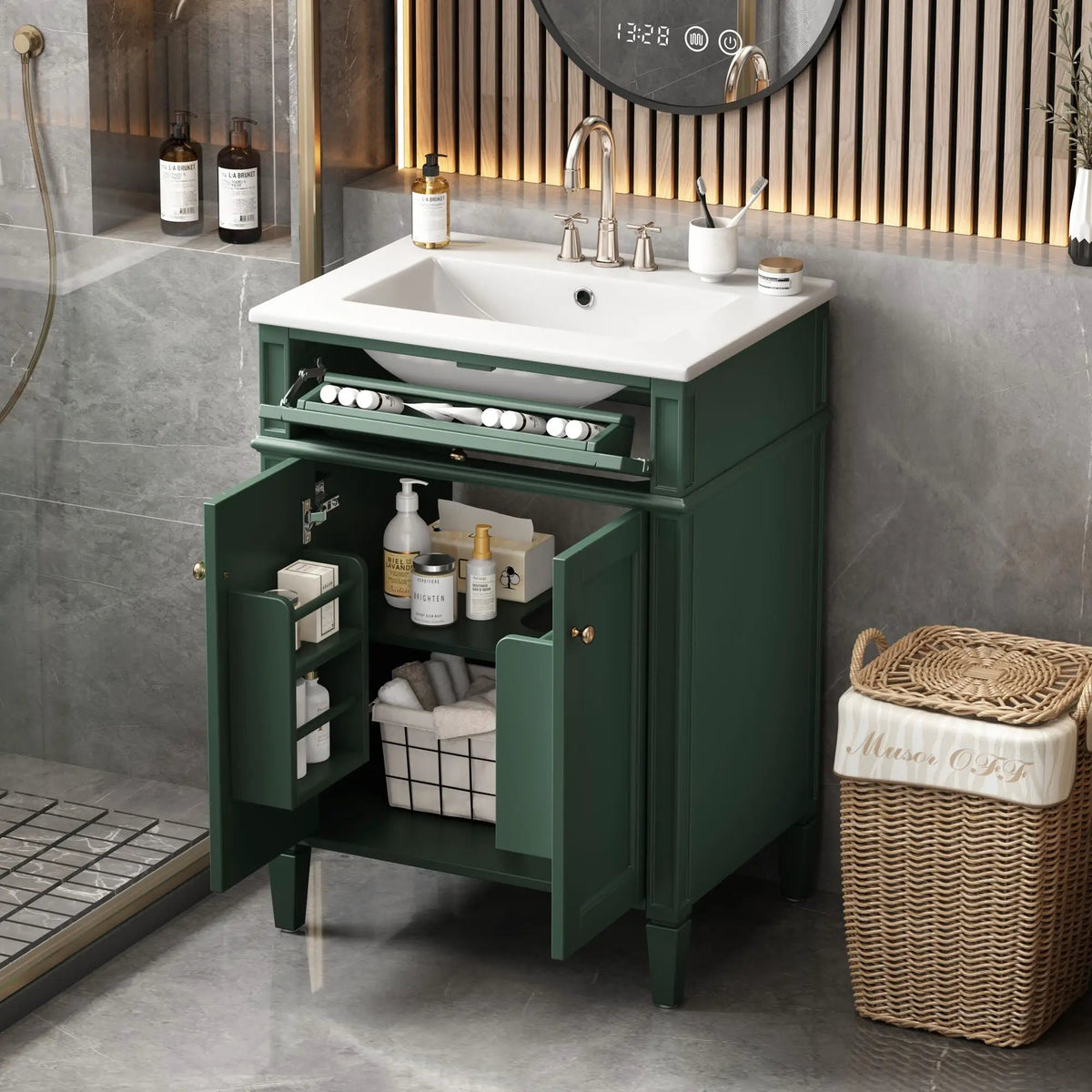 24 Inch Bathroom Vanity | 2 Doors | Tip Out Drawer | Soft Closing Hinges