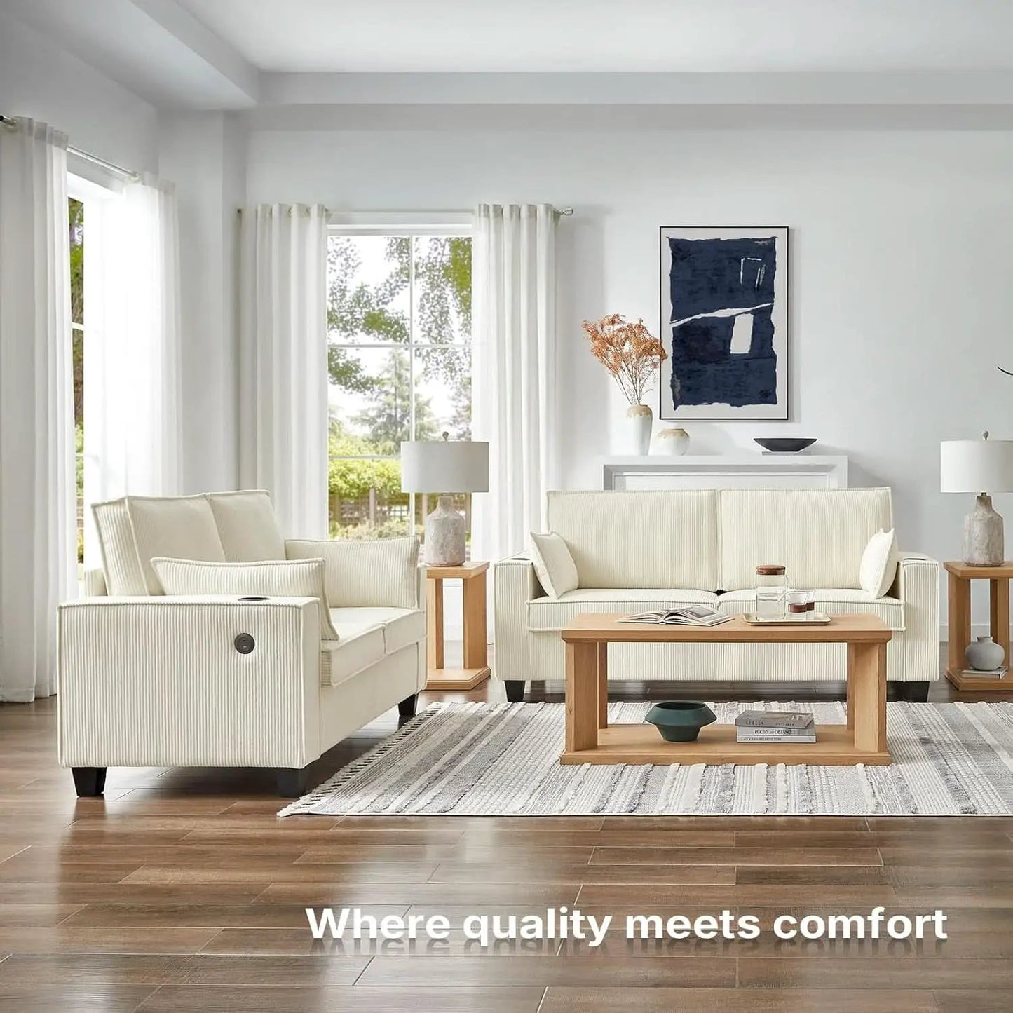 Beige 65-Inch Sleeper Sofa Bed, 2-in-1 Convertible from PriceLows™
