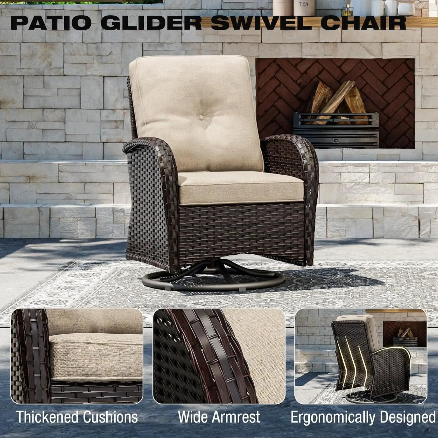 Outdoor Swivel Rocker Chairs 3 Piece Wicker Set Cushioned from PriceLows™