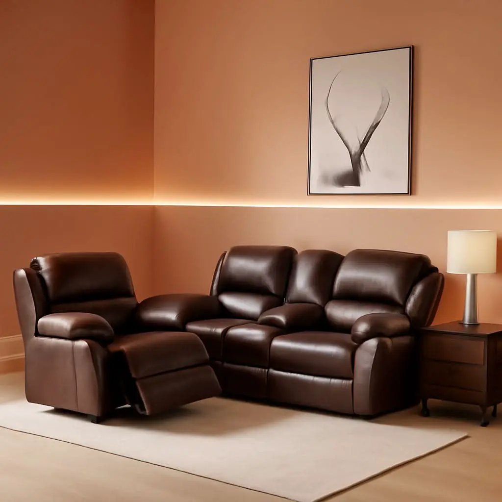 Brown 3 Piece Vegan Leather Recliner Sofa Set Cupholders from PriceLows™