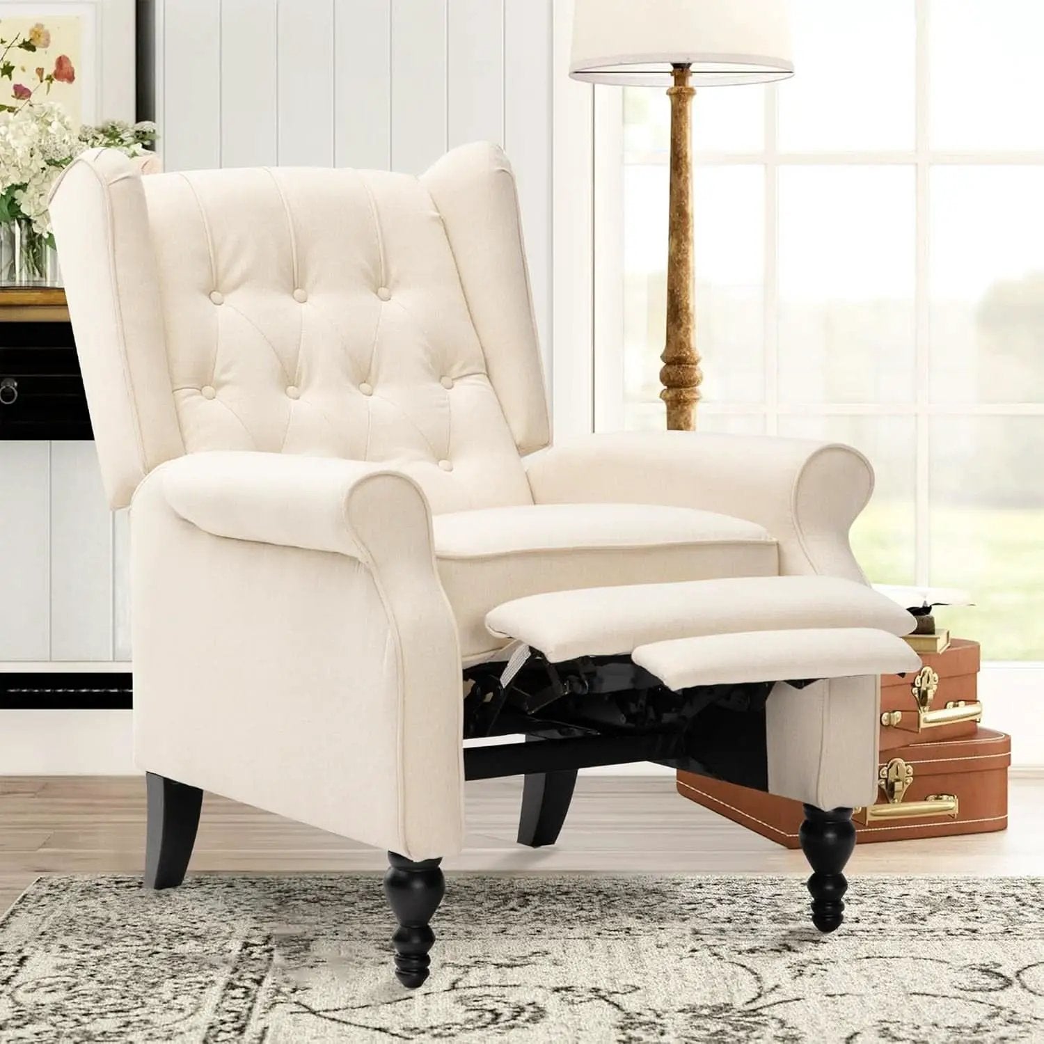 Beige Mid Century Wingback Recliner Chair With Upholstered Fabric from PriceLows™