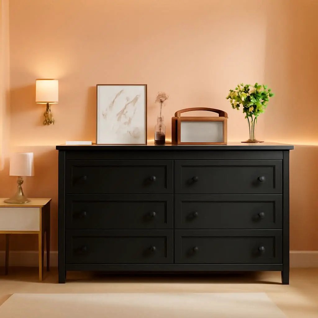 Black Dresser With 6 Drawers For Bedroom Modern Storage from PriceLows™