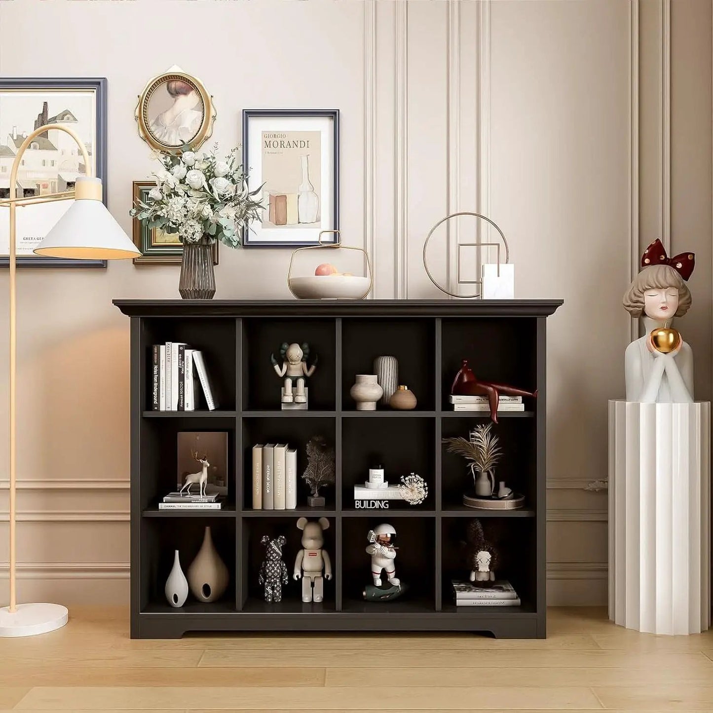Cube Storage Bookcase With Base Black 12 Cube Lattice Open Shelves from PriceLows™
