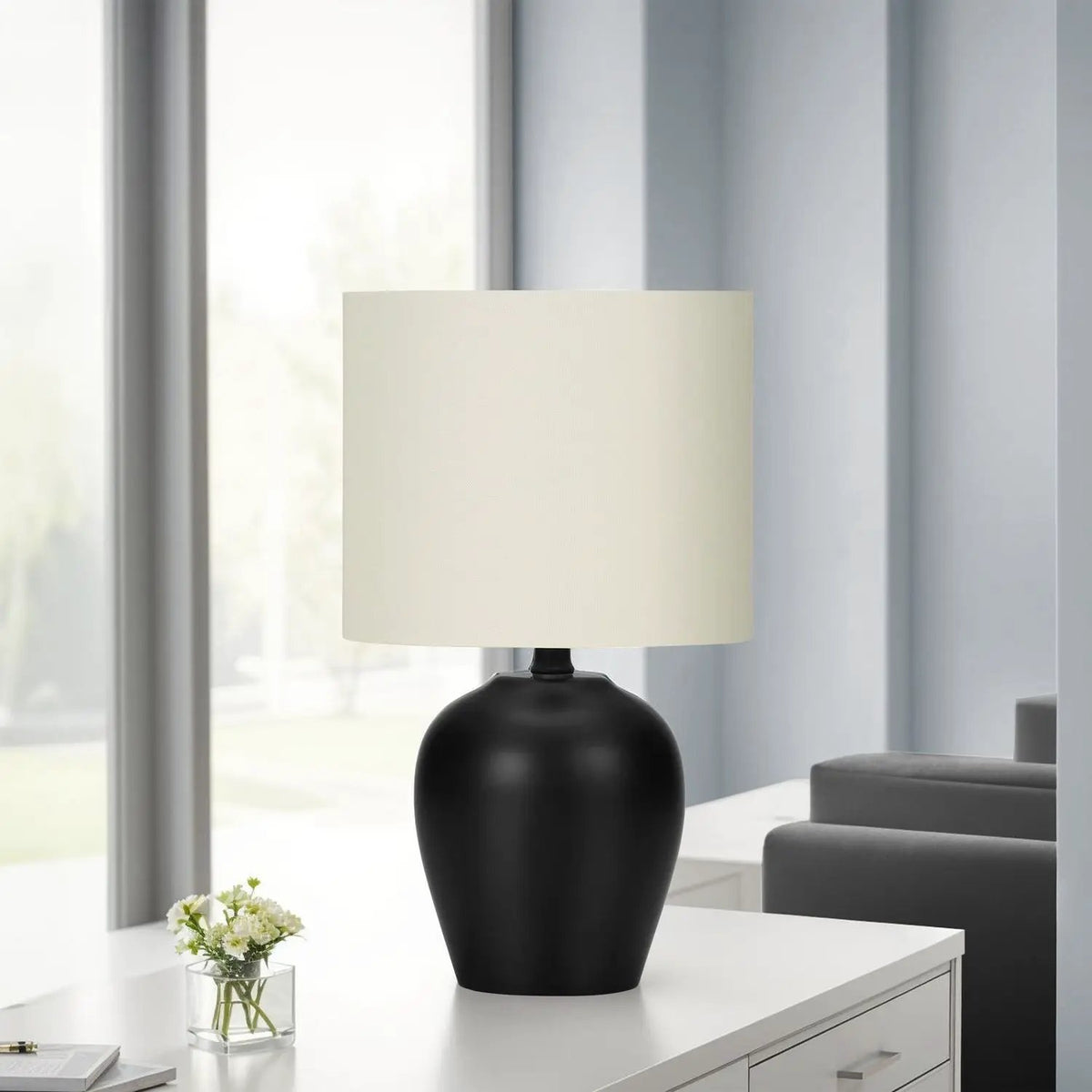 Black And Cream Table Lamp | Transitional Design | Black Ceramic Base | 16.5 Inch Height