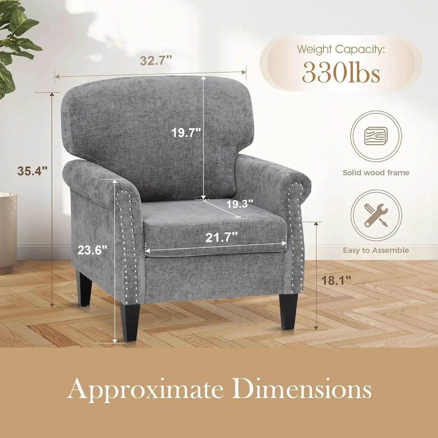 3 Piece Living Room Furniture Set Grey Linen Fabric Loveseat And Two Accent Chairs from PriceLows™