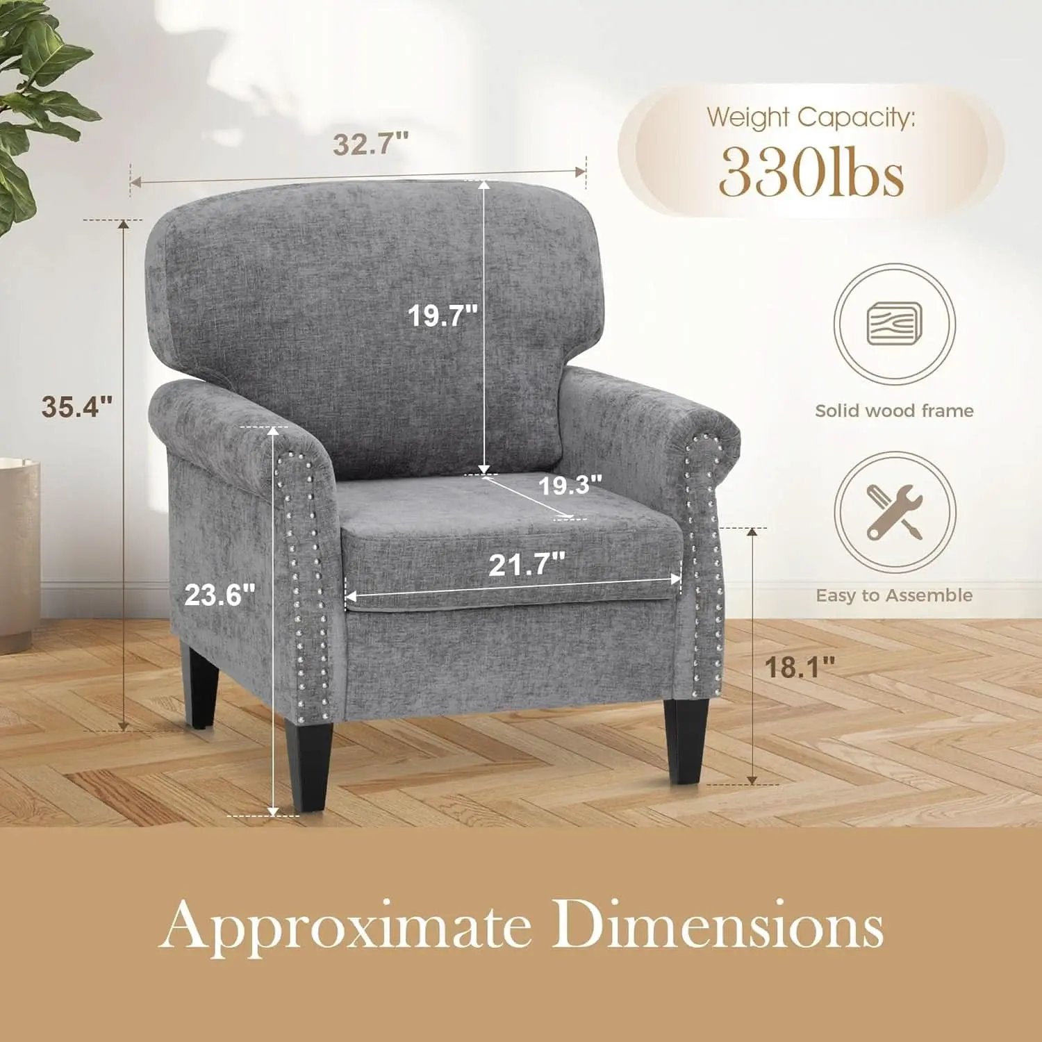 3 Piece Living Room Furniture Set Grey Linen Fabric Loveseat And Two Accent Chairs from PriceLows™