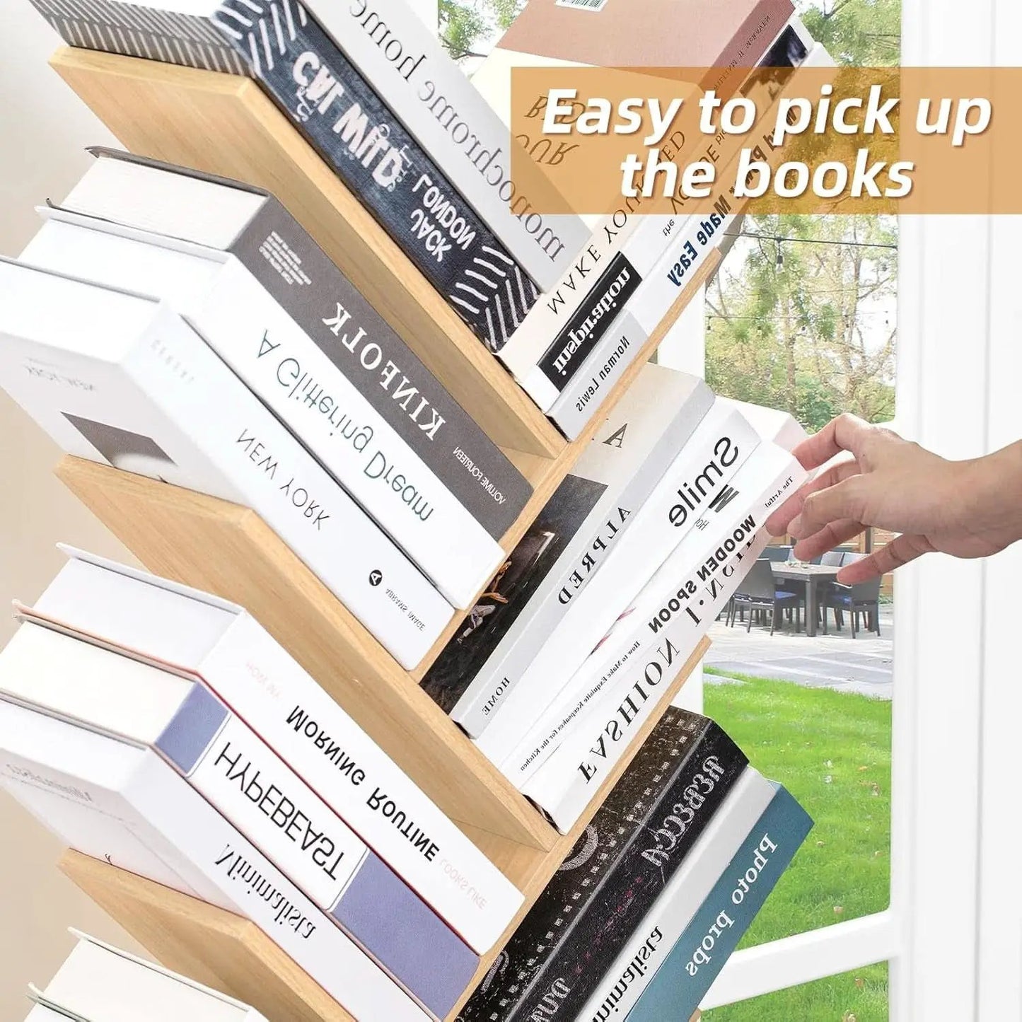 8 Tier Tree Bookshelf With Drawer Natural Wood Bookcase from PriceLows™
