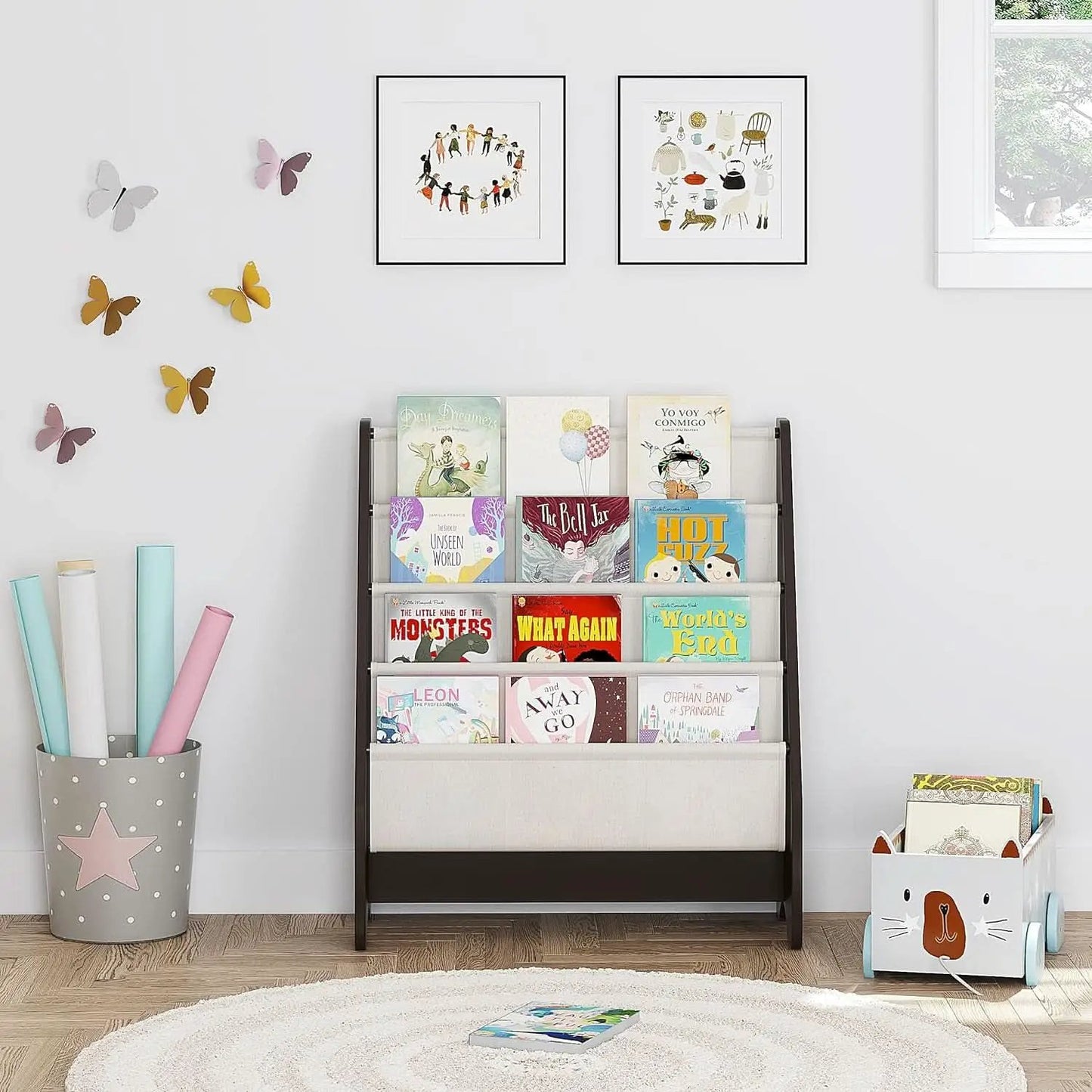 Kids Sling Bookshelf Espresso With Magazine Rack Organizer For Kids Room from PriceLows™