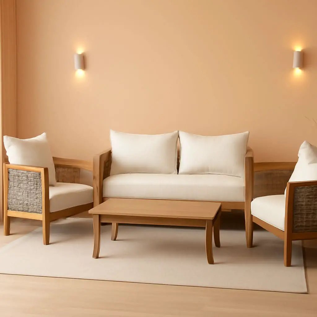 Burchett Outdoor 4 Piece Chat Set Acacia Wood And Wicker Teak Brown Beige from PriceLows™