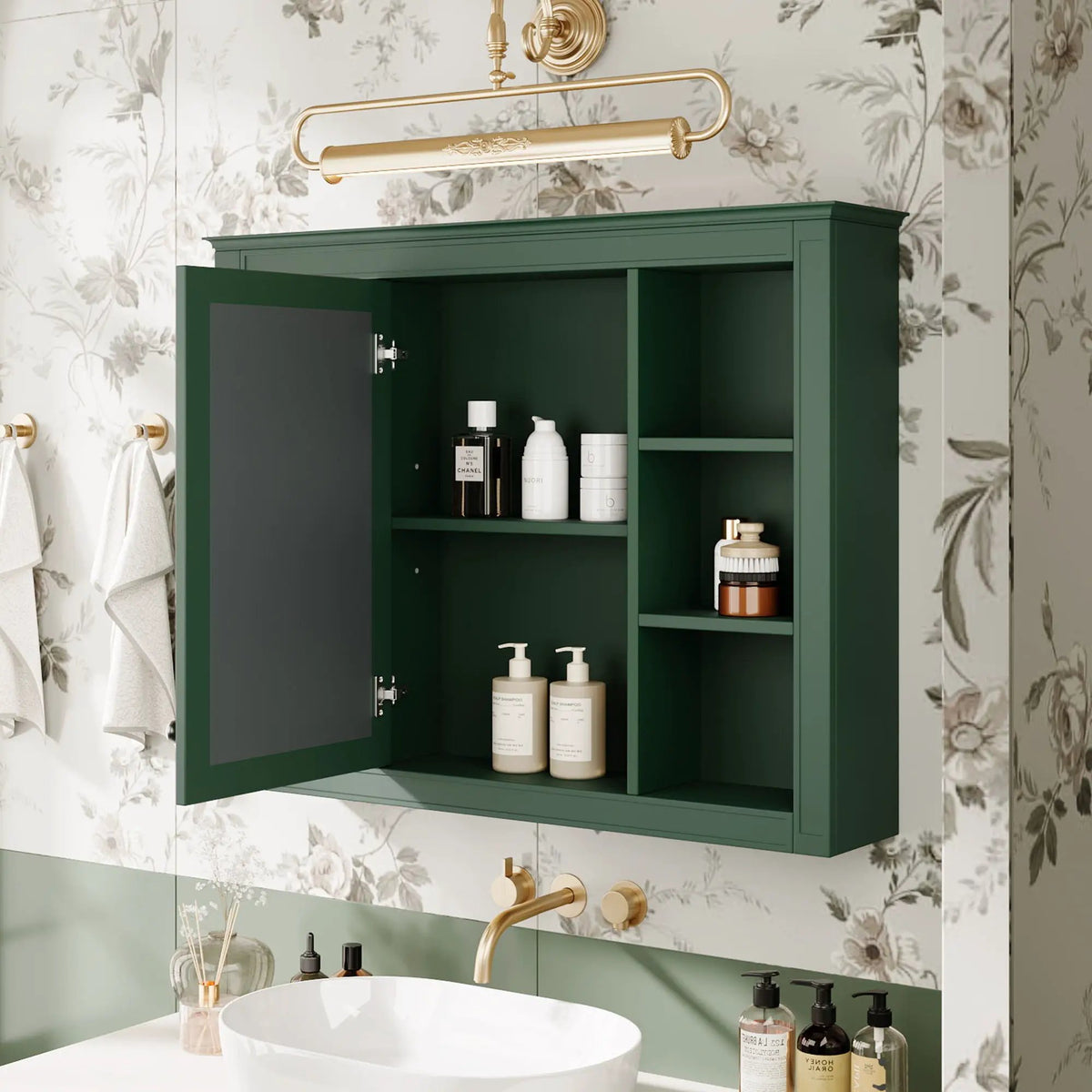 Wall Mounted Medicine Cabinet | Adjustable Interior | 6 Open Shelves