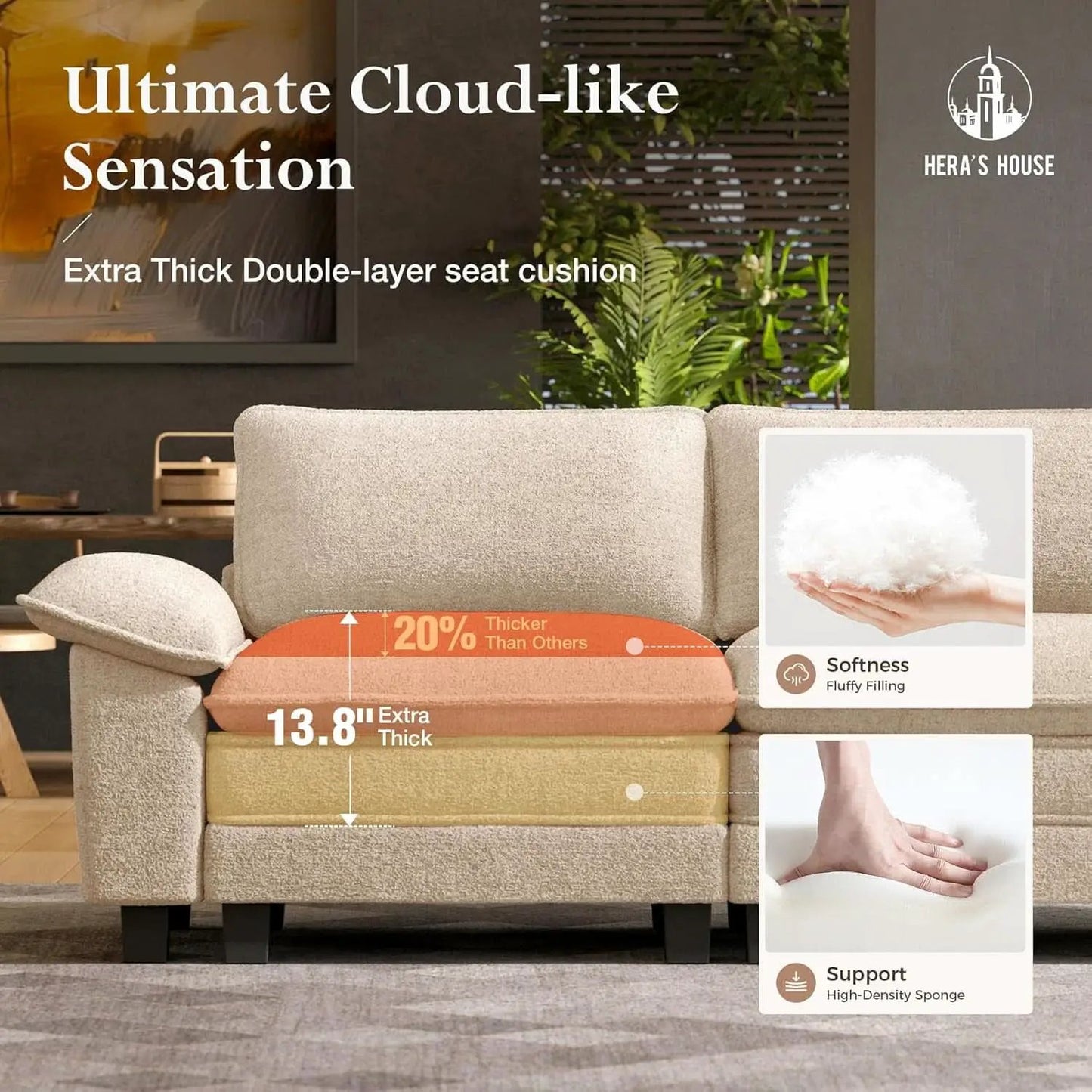 124 Inch Chenille Beige Modular Sectional Sofa With Throw Pillows from PriceLows™