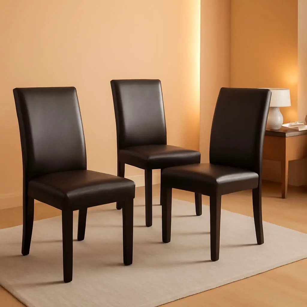Set Of 4 Dark Brown PU Leather Dining Chairs With Wood Legs from PriceLows™