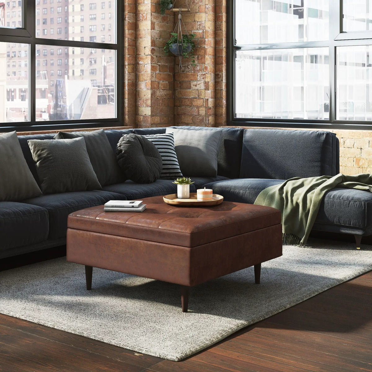 Shay Large Square Storage Ottoman | Coffee Table Design | Hydraulic Lift-Up Lid | Mid-Century Style