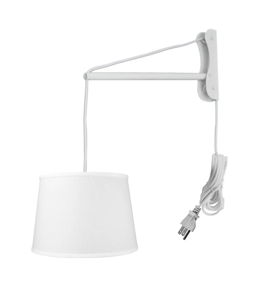 Plug In Wall Mount Pendant | Adjustable Cantilever Arm | White Linen Shade