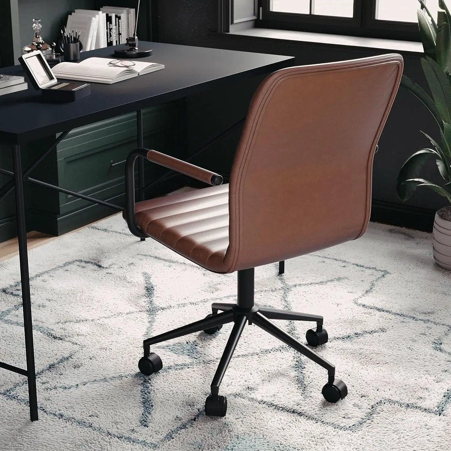 Saddle Brown Faux Leather Swivel Task Chair With Armrests from PriceLows™