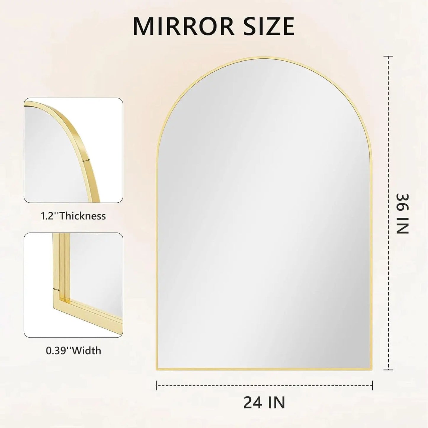 Gold Arched Wall Mirror 24x36 For Bathroom Vanity Decor from PriceLows™