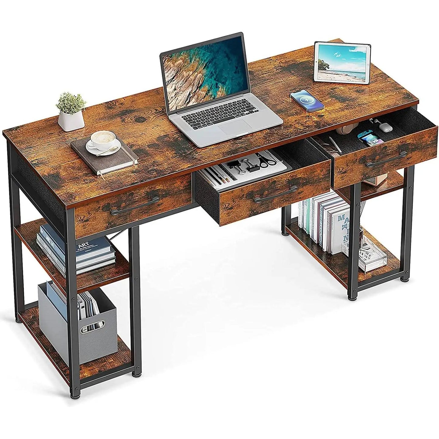 Vintage Writing Desk With Three Fabric Drawers For Office from PriceLows™